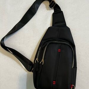 Elegant Black Crossbody Sling One Shoulder Bag with Red Accents